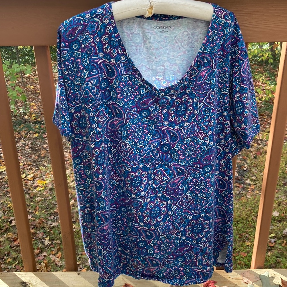 Catherines Blue and Purple Short Sleeve Top